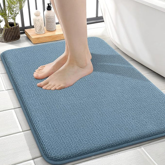 OLANLY Thick Memory Foam Bath Mat Rug 24x16, Extra Soft Absorbent Bathroom Rug, Quick Dry Bath Mats, Non-Slip, Machine Washable Carpet for Bathroom, Tub and Shower, Home Decor Accessories, Airy Blue