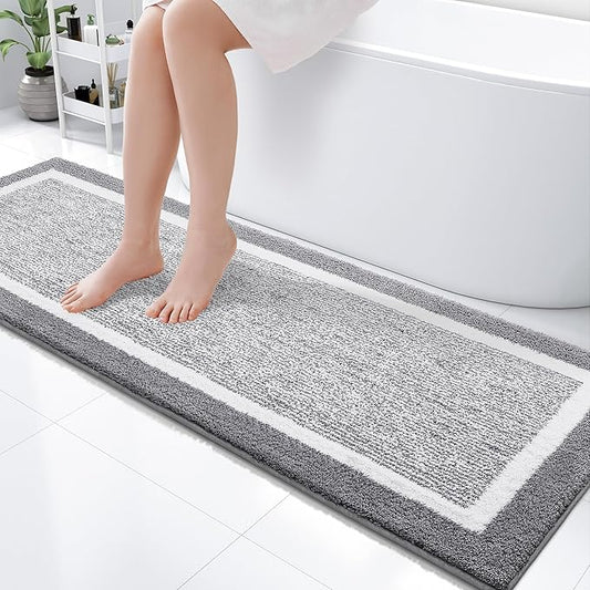 OLANLY Bathroom Rugs 59x20, Extra Soft and Absorbent Microfiber Bath Mat, Non-Slip, Machine Washable, Quick Dry Shaggy Bath Carpet, Suitable for Bathroom Floor, Tub, Shower (Runner, Grey)
