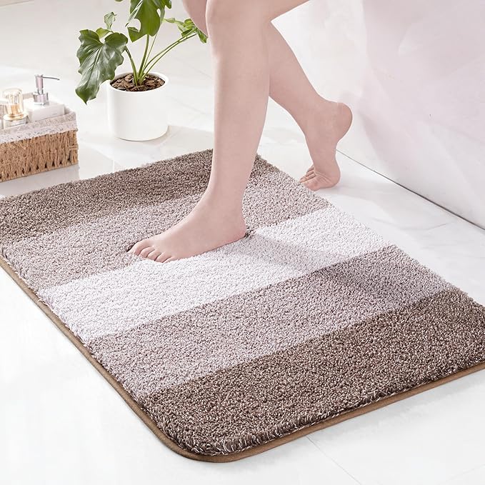 Exclusivo Mezcla Bathroom Rugs Mat 17x24, Extra Soft Non Slip Absorbent Water Microfiber Bath Rugs, Machine Washable Quick Dry Bath Mats for Bathroom Floor, Shower, Home Decor, Gradient Coffee