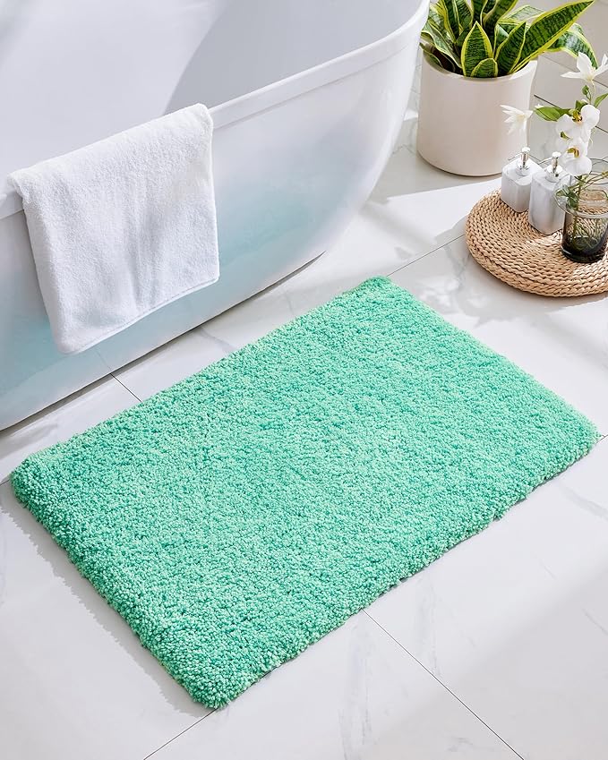Bathroom Rug 20x32 Non Slip Fluffy Spa Blue Bath Mat for Bathroom Floor Washable Plush Luxury Bath Rug for Tub Soft Shaggy Absorbent Shower Sink Mat