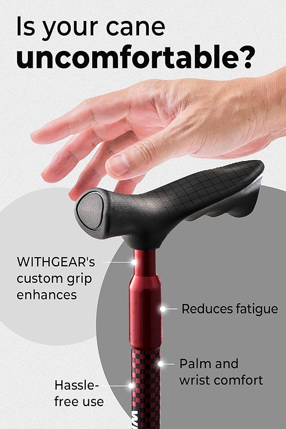 Ergo Walking Cane for Men & Women - Adjustable Foldable Walking Stick (Right-Handed Black Cane)