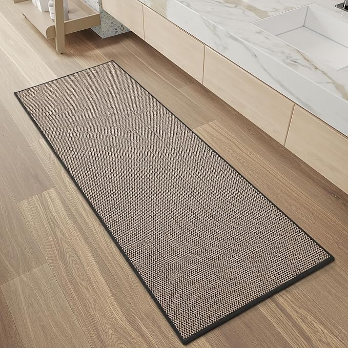 PADOOR Non-Slip Bath-Mats, Rubber-Backing Braided Absorbent Mats, Machine Washable Thin Bath Rugs Fit Under Door, Quick Dry for Bathroom Floor, 24x47 Black