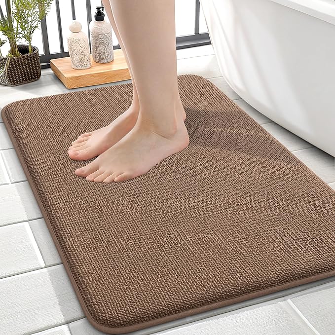 OLANLY Thick Memory Foam Bath Mat Rug 24x16, Extra Soft Absorbent Bathroom Rug, Quick Dry Bath Mats, Non-Slip, Machine Washable Carpet for Bathroom, Tub and Shower, Home Decor Accessories, Mocha