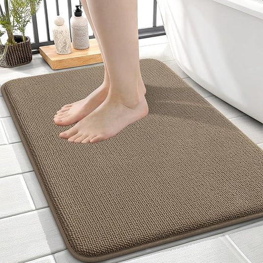 OLANLY Thick Memory Foam Bath Mat Rug 24x16, Extra Soft Absorbent Bathroom Rug, Quick Dry Bath Mats, Non-Slip, Machine Washable Carpet for Bathroom, Tub and Shower, Home Decor Accessories, Tan