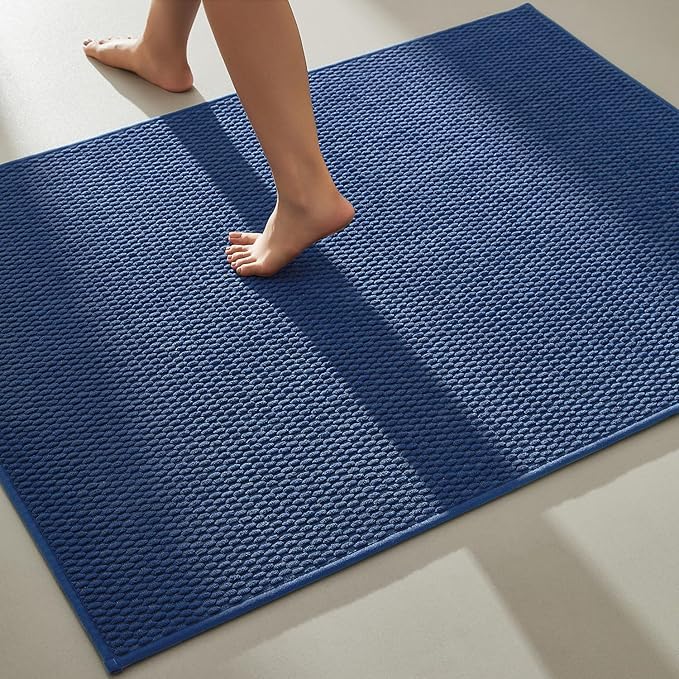 Large Bathroom Rugs Non Slip Washable Bath Rugs Super Absorbent Bathroom Rug Thin Quick Dry Low Pile Bath Mats, Navy Blue 36"x60"