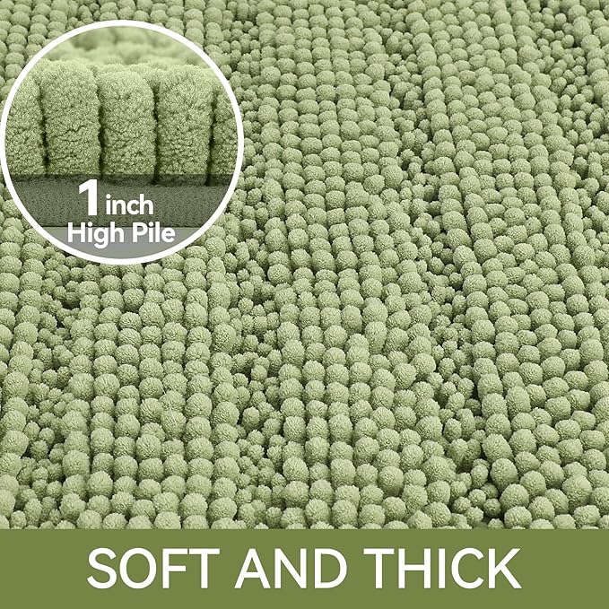 Bcoimo 30"×20" Chenille Bath Mat – Non-Slip with Backing Bath Rug Ultra-Absorbent and Machine Washable Bathroom Mat Quick-Dry Design. Ideal for Bathroom and Tub Areas