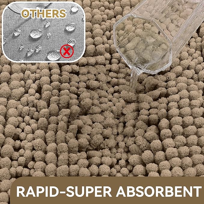 Bcoimo 70"×24" Chenille Bath Mat – Non-Slip with Backing Bath Rug Ultra-Absorbent and Machine Washable Bathroom Mat Quick-Dry Design. Ideal for Bathroom and Tub Areas