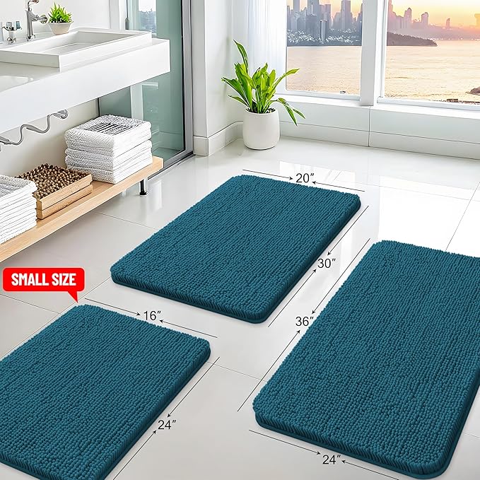 Arotive Bathroom Rugs 24x16, Extra Soft Absorbent Shaggy Chenille Bath Rugs, Machine Washable Rubber Backing Non-Slip Bath Mats for Bathroom Floor Tub and Shower, Home Decor Accessories, Peacock Blue
