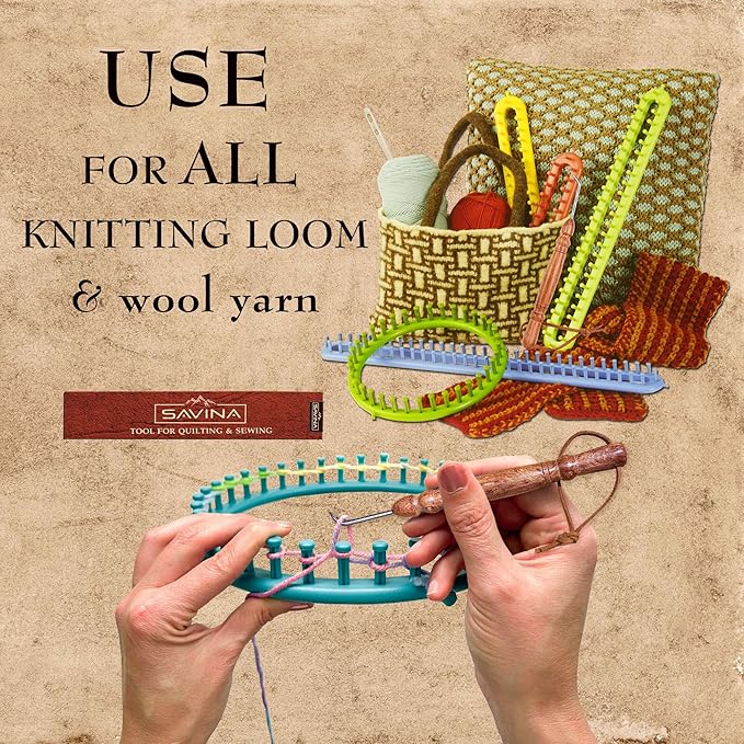 Savina Set 2 Knitting Loom Hook & Bone Nalbinding Needle - Multipurpose Weaving/Knitting/Stitching Needles for DIY & Crochet