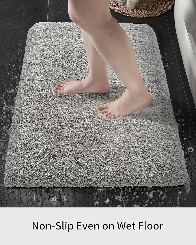 Gray Bathroom Runner Rug 24x70 Non Slip Fluffy Long Bath Mat for Bathroom Floor Washable Plush Luxury Bath Rug for Tub Absorbent Shower Sink Mat Bedside Rug