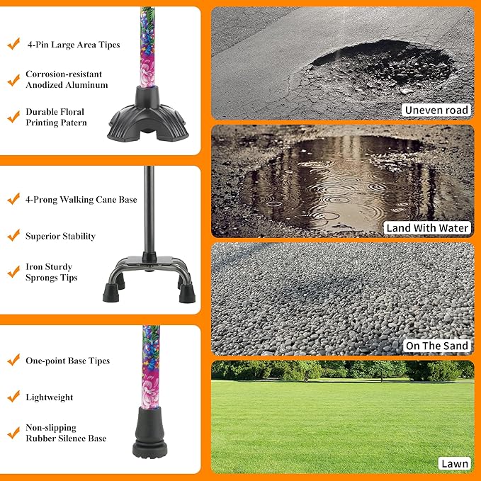 LIXIANG Walking Canes Stablize Women Quad Canes for Seniors & Adults Foldable Adjustable for Men & Women Heavy Duty Freestanding Cane for People with Leg Injuries 3 footings