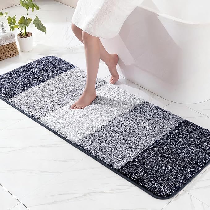 Exclusivo Mezcla Bathroom Rugs Mat 24x70, Extra Soft Non Slip Absorbent Water Microfiber Bath Rugs, Machine Washable Quick Dry Bath Mats for Bathroom Floor, Shower, Home Decor, Gradient Navy Blue