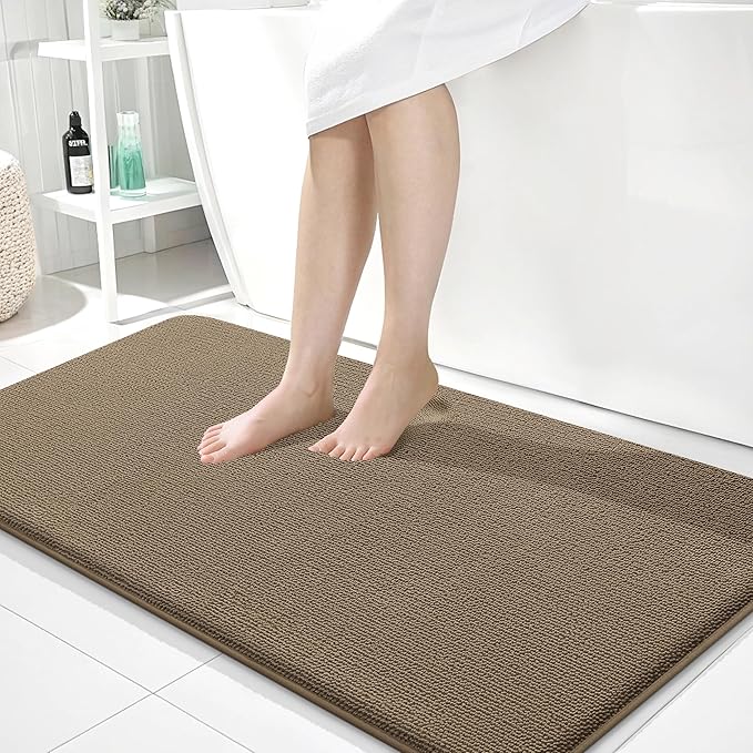 OLANLY Thick Memory Foam Bath Mat Rug 44x24, Extra Soft Absorbent Bathroom Rug, Quick Dry Bath Mats, Non-Slip, Machine Washable Carpet for Bathroom, Tub and Shower, Home Decor Accessories, Tan