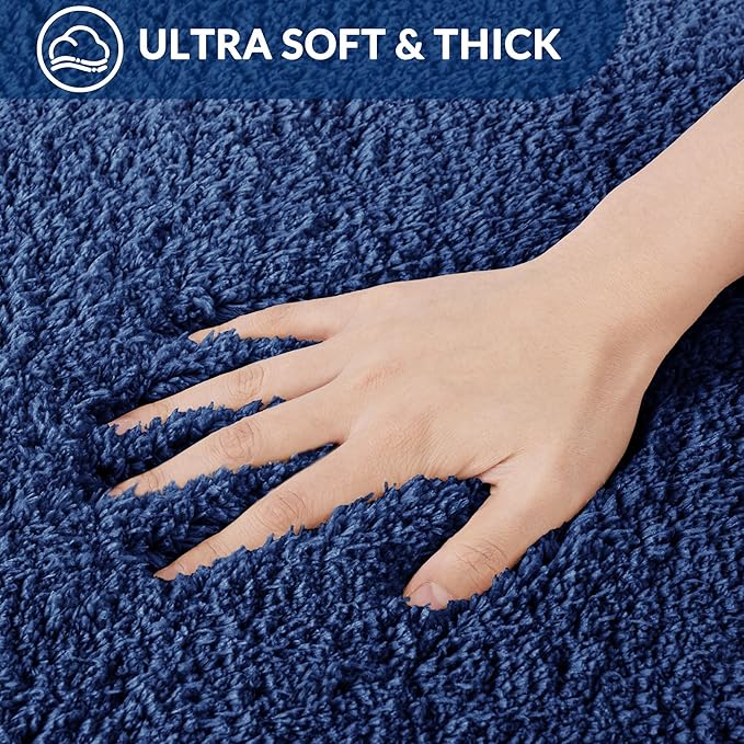 Exclusivo Mezcla Toilet Rugs U-Shaped 20x24, Extra Soft Non Slip Absorbent Water Microfiber Bath Rugs, Machine Washable Quick Dry Bath Mats for Toilet, Solid Navy Blue