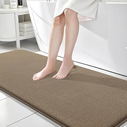 OLANLY Thick Memory Foam Bath Mat Rug 70x24, Extra Soft Absorbent Bathroom Rug, Quick Dry Bath Mats, Non-Slip, Machine Washable Carpet for Bathroom, Tub and Shower, Home Decor Accessories, Tan