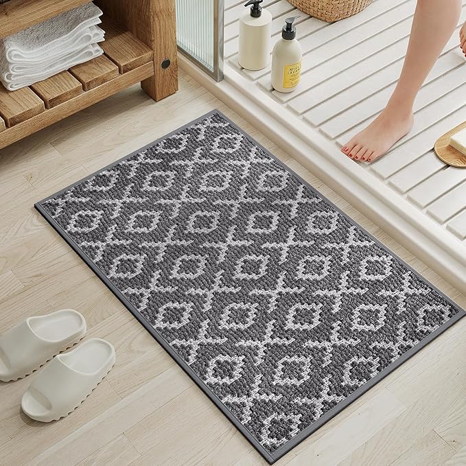 Bathroom Rugs Non Slip, Super Absorbent Quick Dry Bath Mat, Rubber Backing Ultra Thin Bathroom Mats Fit Under Door Bathroom Floor Bathtub Shower