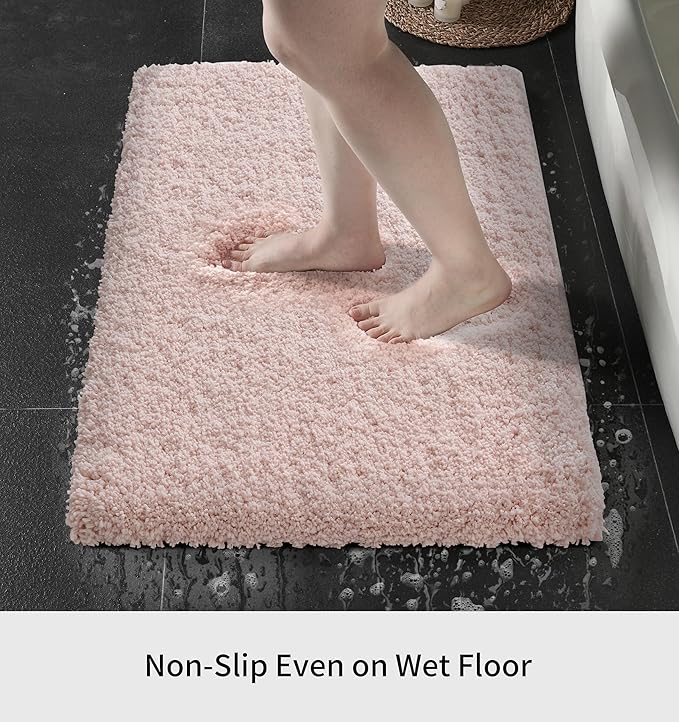 Bathroom Rug 20x32 Non Slip Fluffy Pink Bath Mat for Bathroom Floor Washable Plush Luxury Bath Rug for Tub Soft Shaggy Absorbent Shower Sink Mat