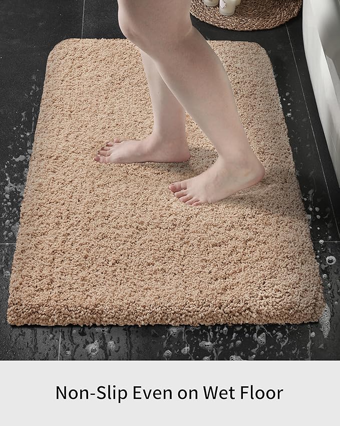 Beige Bathroom Runner Rug 24x59 Non Slip Fluffy Long Bath Mat for Bathroom Floor Washable Plush Luxury Bath Rug for Tub Absorbent Shower Sink Mat Bedside Rug