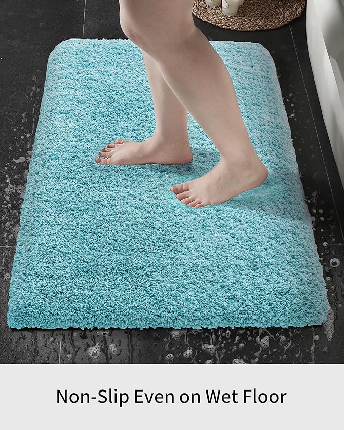 Teal Bathroom Rug 24x48 Non Slip Fluffy Bath Mat for Bathroom Floor Washable Plush Luxury Bath Rug for Tub Soft Shaggy Absorbent Shower Sink Mat