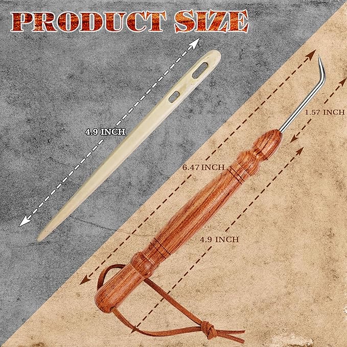 Savina Set 2 Knitting Loom Hook & Bone Nalbinding Needle - Multipurpose Weaving/Knitting/Stitching Needles for DIY & Crochet