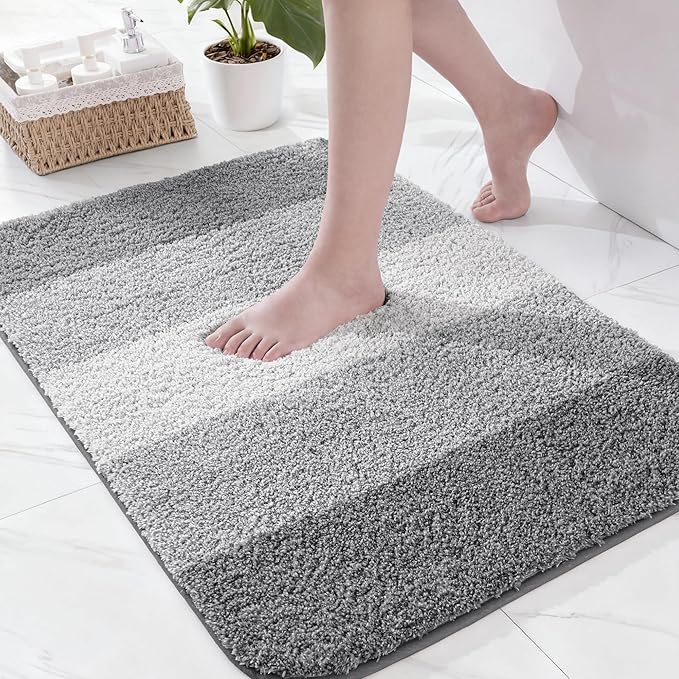 Exclusivo Mezcla Bathroom Rugs Mat 20x30, Extra Soft Non Slip Absorbent Water Microfiber Bath Rugs, Machine Washable Quick Dry Bath Mats for Bathroom Floor, Shower, Home Decor, Gradient Grey