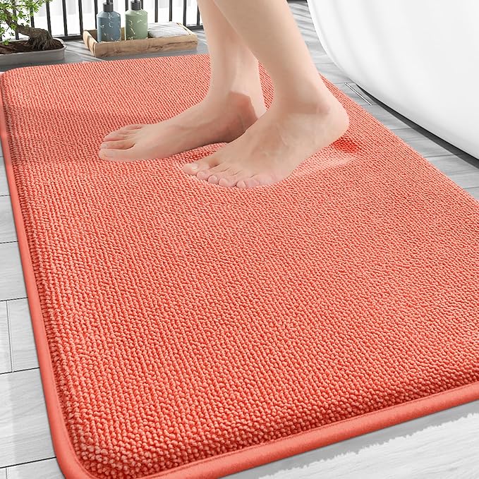 OLANLY Thick Memory Foam Bath Mat Rug 30x20, Extra Soft Absorbent Bathroom Rug, Quick Dry Bath Mats, Non-Slip, Machine Washable Carpet for Bathroom, Tub and Shower, Home Decor Accessories, Coral
