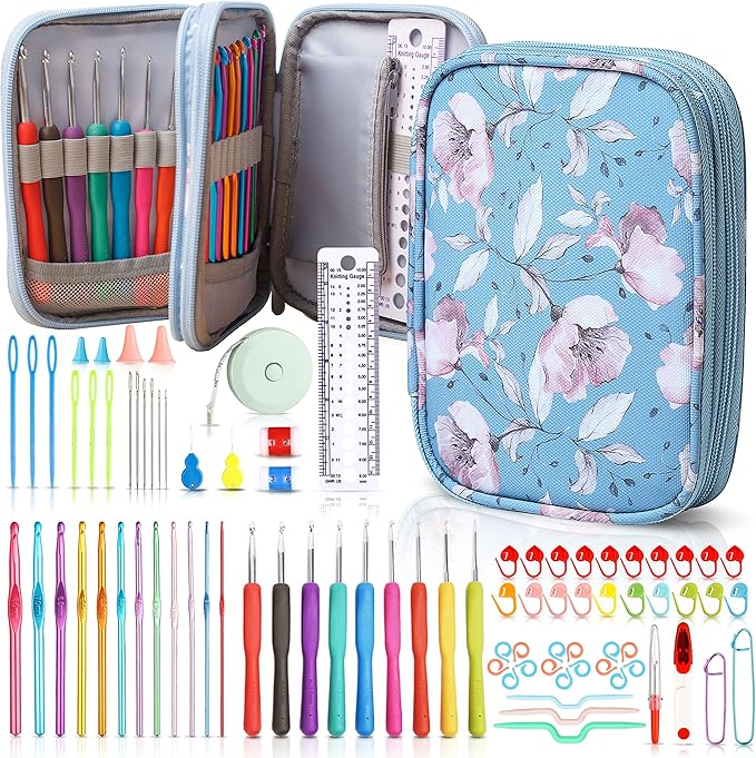 SHAXANO Crochet Hooks Kit with Case, 86-Piece, Ergonomic Crochet Needles Weave Yarn Kits DIY Hand Knitting Art Tools for Beginners and Experienced Crochet Lovers