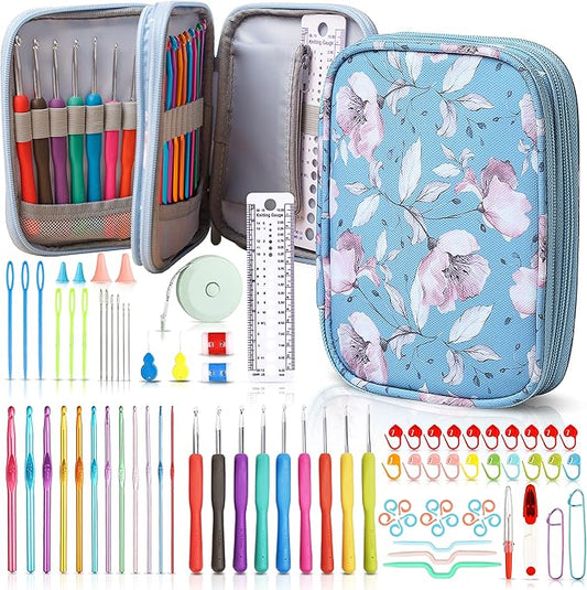 SHAXANO Crochet Hooks Kit with Case, 86-Piece, Ergonomic Crochet Needles Weave Yarn Kits DIY Hand Knitting Art Tools for Beginners and Experienced Crochet Lovers