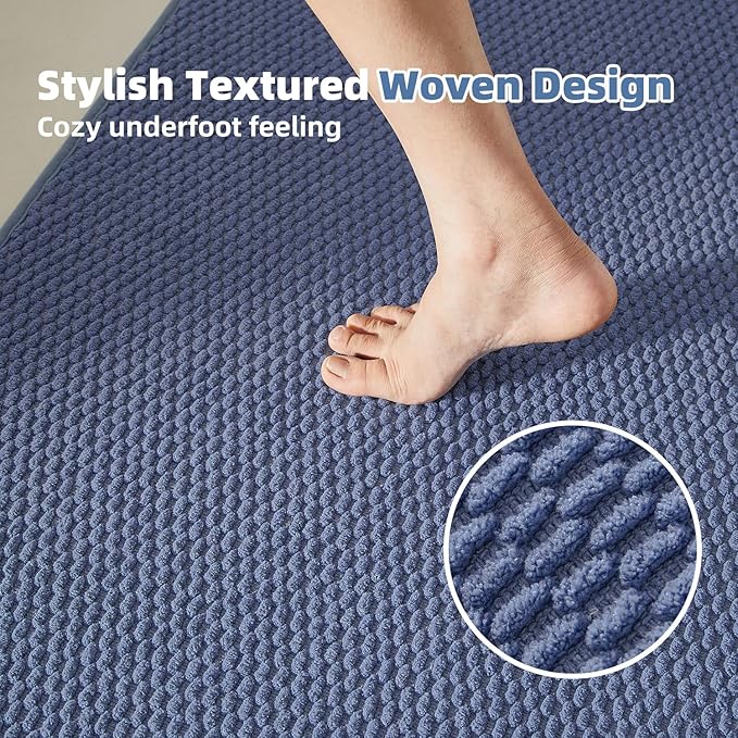 Bathroom Rugs Non Slip Washable, Super Absorbent Thin Bath Mat Quick Dry Low Pile Bathroom Rug, Denim Blue 24"x36"