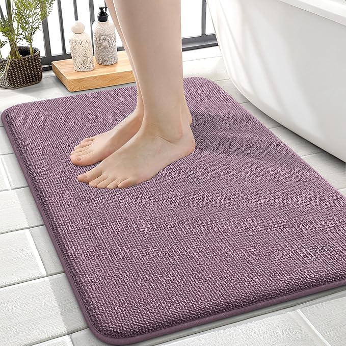 OLANLY Thick Memory Foam Bath Mat Rug 24x16, Extra Soft Absorbent Bathroom Rug, Quick Dry Bath Mats, Non-Slip, Machine Washable Carpet for Bathroom, Tub and Shower, Home Decor Accessories, Deep Plum