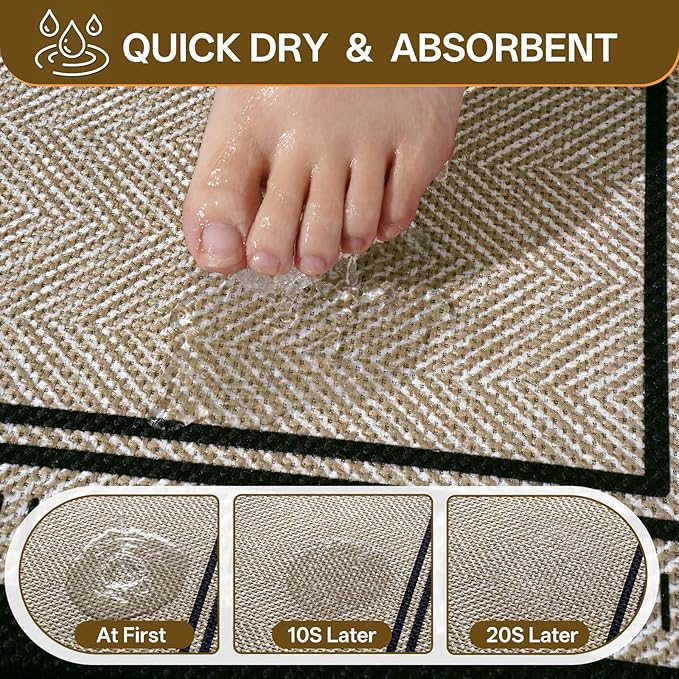 20"×31" Non Slip Bath Mat with Rubber Backing, Absorbent Quick Dry Bath Mats Washable, Low Pile Bathroom Rugs Fit Under Door for Bathroom Floor, Shower and Sink, Brown