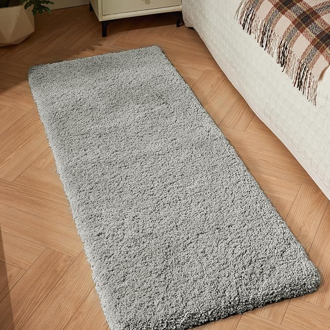 Gray Bathroom Runner Rug 24x59 Non Slip Fluffy Long Bath Mat for Bathroom Floor Washable Plush Luxury Bath Rug for Tub Absorbent Shower Sink Mat Bedside Rug