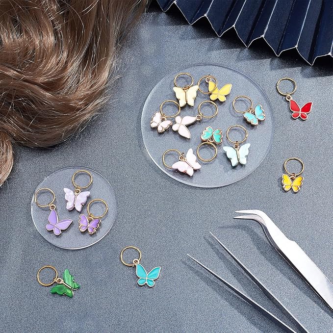 NBEADS Butterfly Charms and Braid Clips - 45 Pcs Removable Crochet Stitch Markers Made of Charms for Knitting, Weaving, Sewing, and Dreadlock Decorations