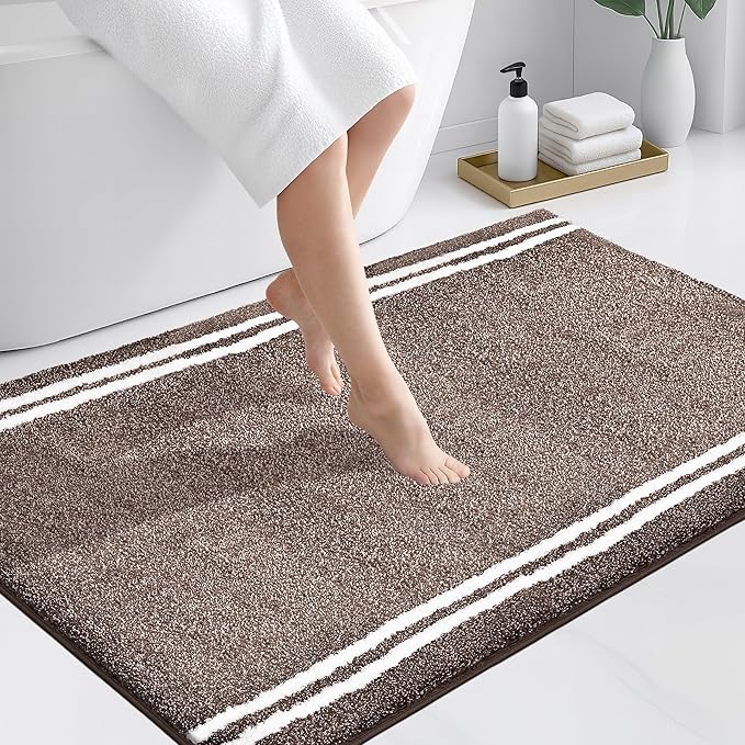 PURRUGS Bathroom Rug Non-Slip Machine Washable 30" x 46", Super Absorbent and Quick Dry Shaggy Microfiber Bath Mat, Extra Soft and Plush Bath Rug for Bathtub, Shower and Sink, Brown