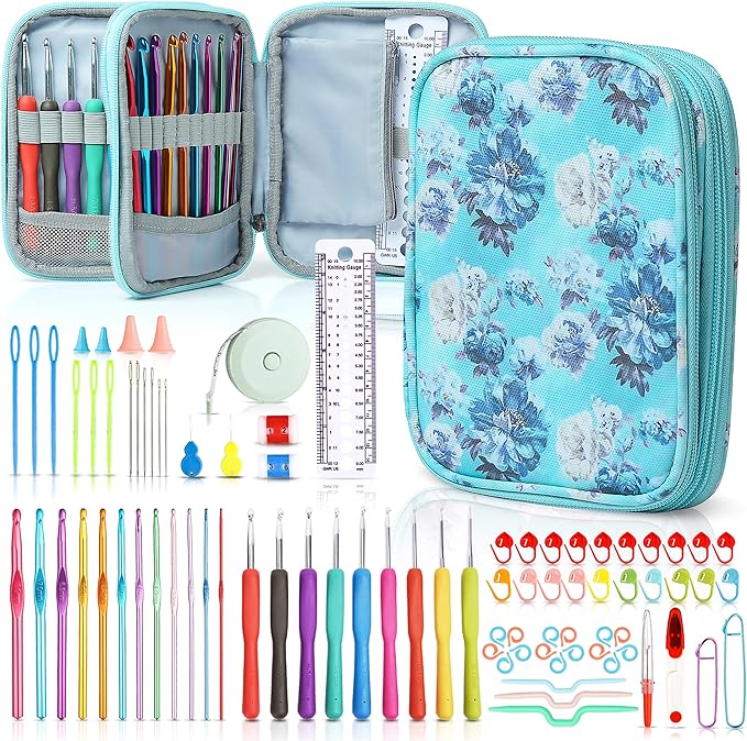 SHAXANO Crochet Hooks Kit with Case, 86-Piece, Ergonomic Crochet Needles Weave Yarn Kits DIY Hand Knitting Art Tools for Beginners and Experienced Crochet Lovers
